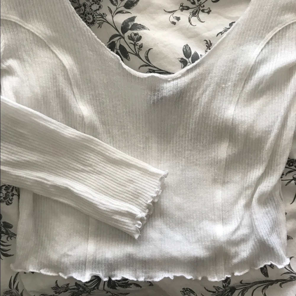 White Cropped Ribbed Top